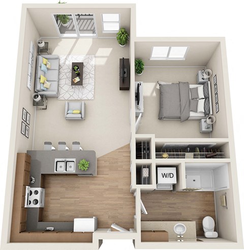 Floor plan for 1 bed, 1 bath, 700 sqft